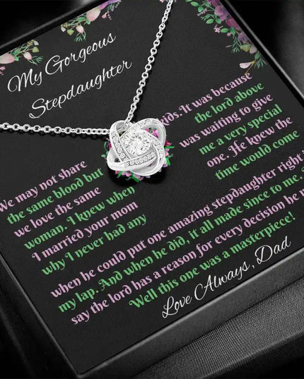 white gold love knot necklace two-tone box angled left