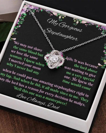 white gold love knot necklace two-tone box angled right