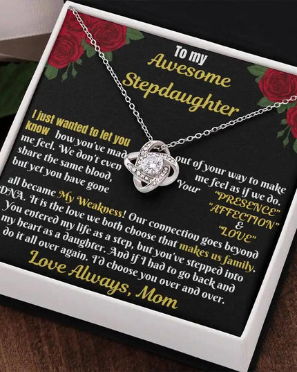 white gold love knot necklace in two-tone box