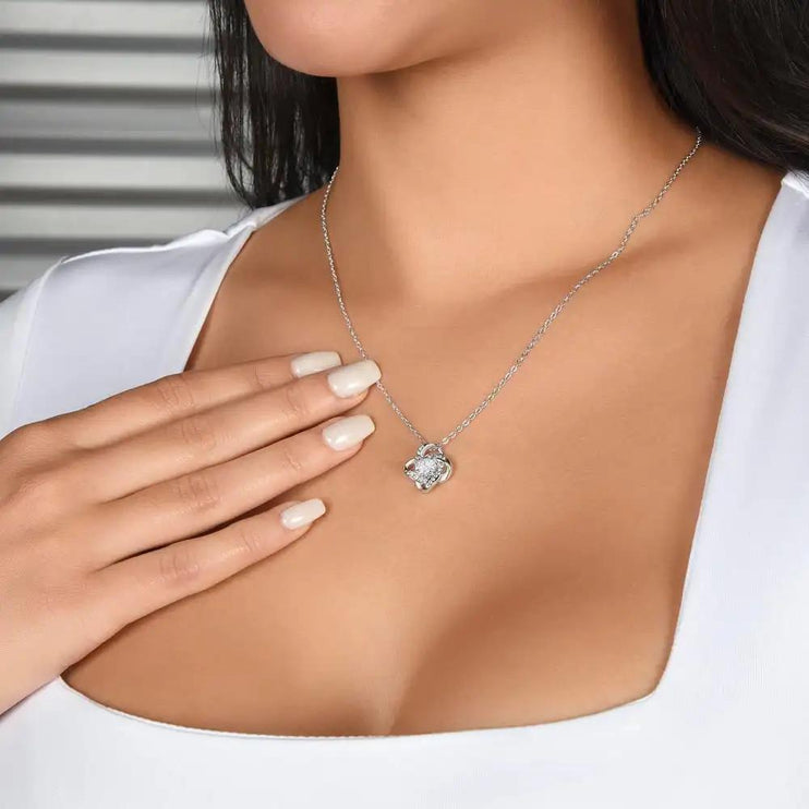 white gold love knot necklace in two-tone