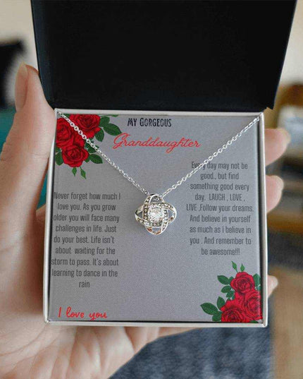 Love Knot Necklace with a white gold love knot in a two-tone box angle 2