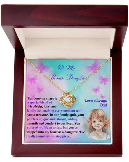 yellow gold love knot necklace in mahogany box