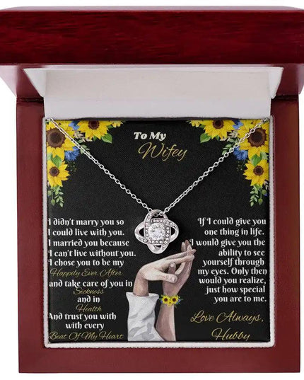 white gold love knot necklace in mahogany box