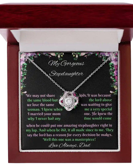 white gold love knot necklace mahogany box
