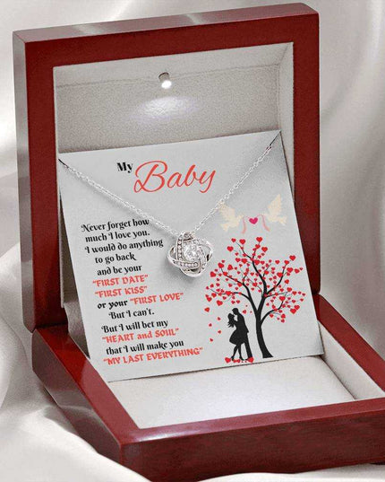 white gold love knot necklace in luxury box