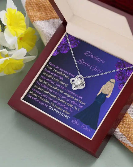 Love Knot Necklace white gold mahogany box angled right
