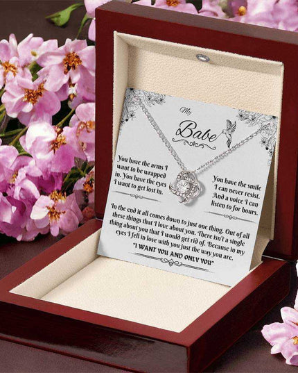 white gold love knot necklace in a luxury box