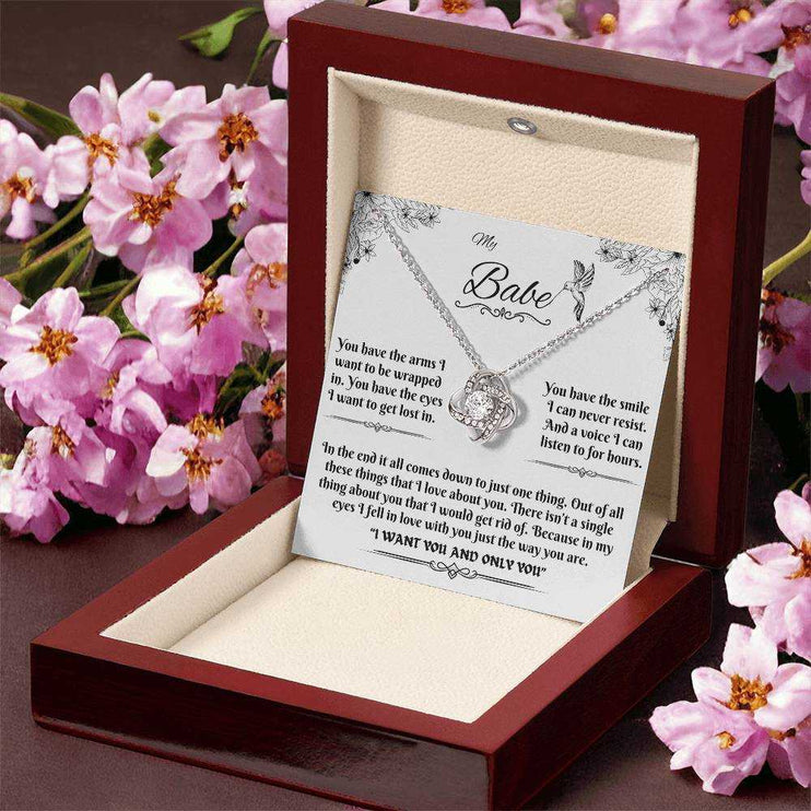 white gold love knot necklace in a luxury box