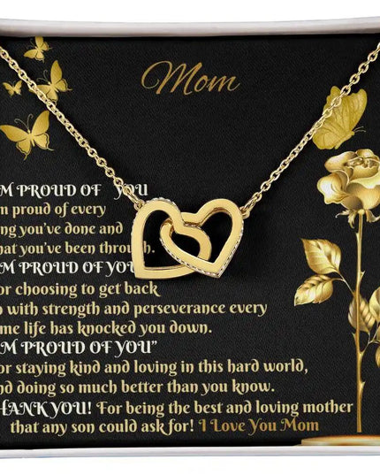 gold interlocking hearts necklace in two-tone box