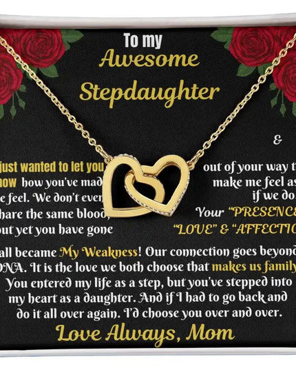 gold interlocking hearts necklace in two-tone box