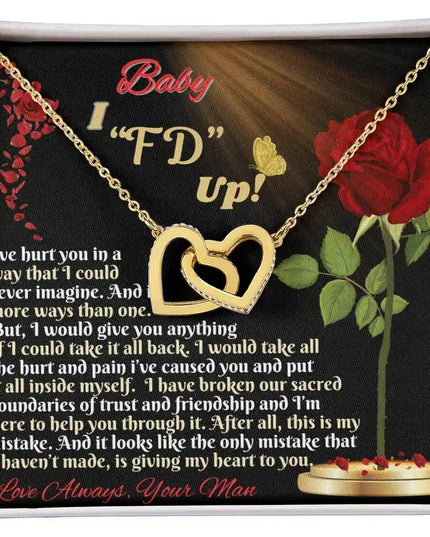 gold interlocking hearts necklace in two-tone box