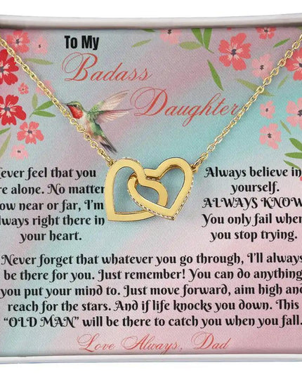 yellow gold interlocking hearts necklace in two-tone box up close