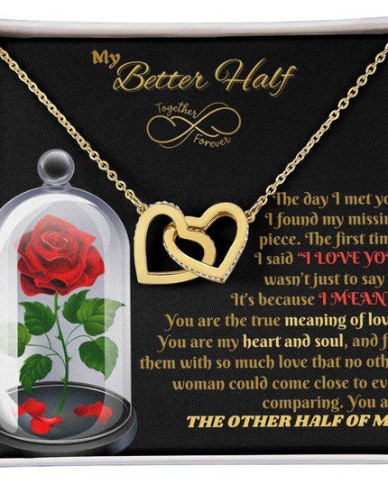18k interlocking hearts necklace up close