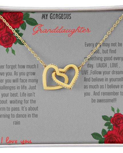 Interlocking Hearts Necklace with rose gold charm in a two-tone box
