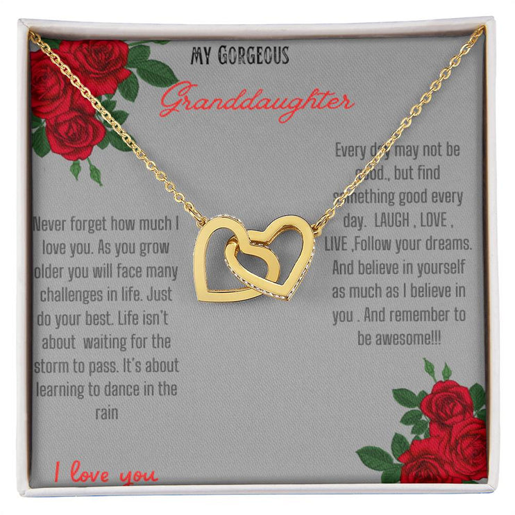 Interlocking Hearts Necklace with rose gold charm in a two-tone box