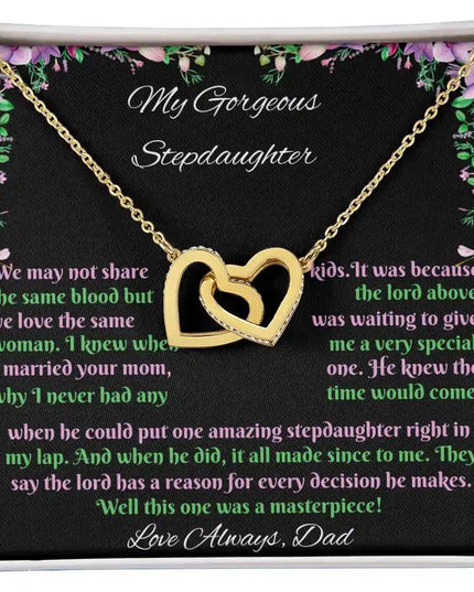 gold interlocking hearts necklace in two-tone box