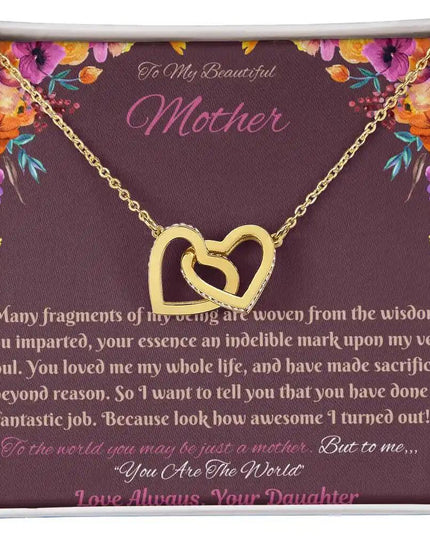 gold interlocking hearts necklace in soft box