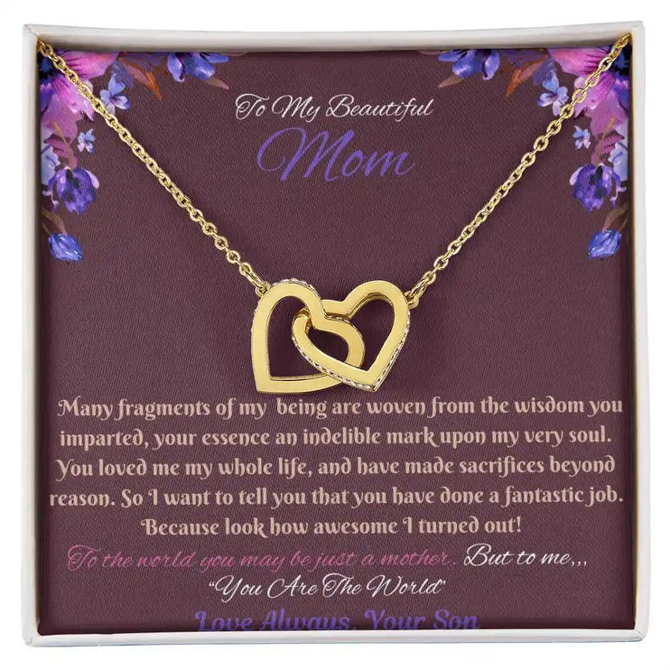 gold interlocking hearts necklace in soft box