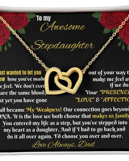gold interlocking hearts necklace in two-tone box