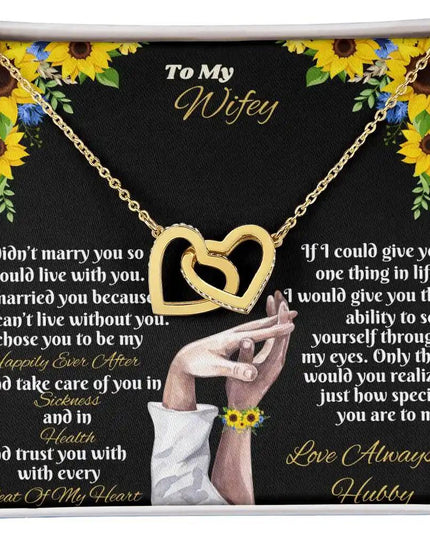 gold interlocking hearts necklace in two-tone box