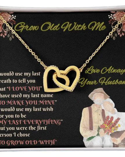 yellow gold interlocking hearts necklace in two-tone box