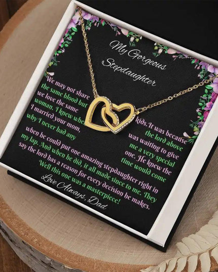 gold interlocking hearts necklace in two-tone box