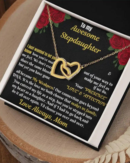 gold interlocking hearts necklace in two-tone box