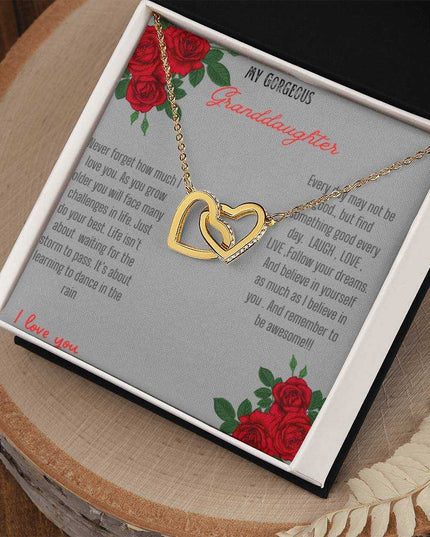 Interlocking Hearts Necklace with rose gold charm in a two-tone box angle 2