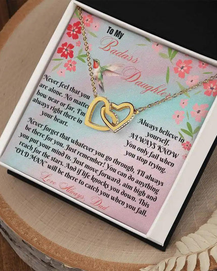 yellow gold interlocking hearts necklace in two-tone box