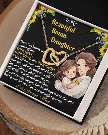 yellow gold interlocking hearts necklace two-tone box