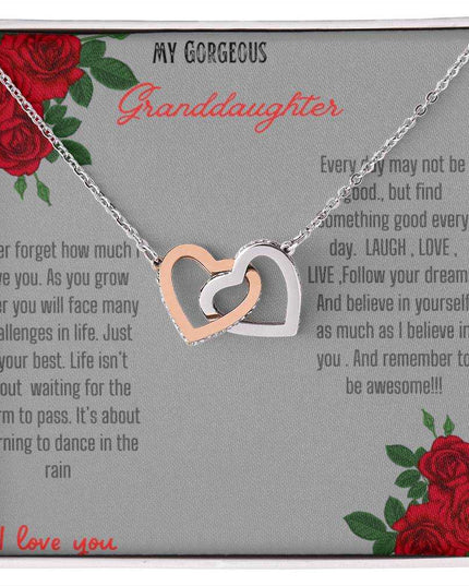Interlocking Hearts Necklace with rose gold charm in a two-tone box