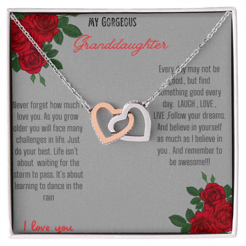 Interlocking Hearts Necklace with rose gold charm in a two-tone box