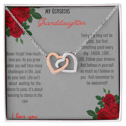 Interlocking Hearts Necklace with rose gold charm in a two-tone box