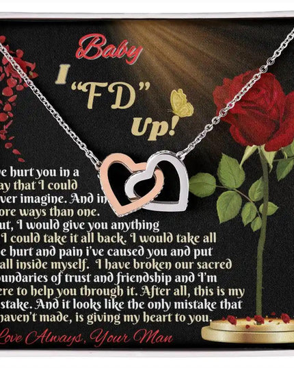 rose gold interlocking hearts necklace in two-tone box