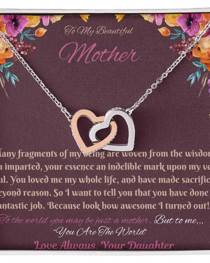 rose gold interlocking hearts necklace in soft box