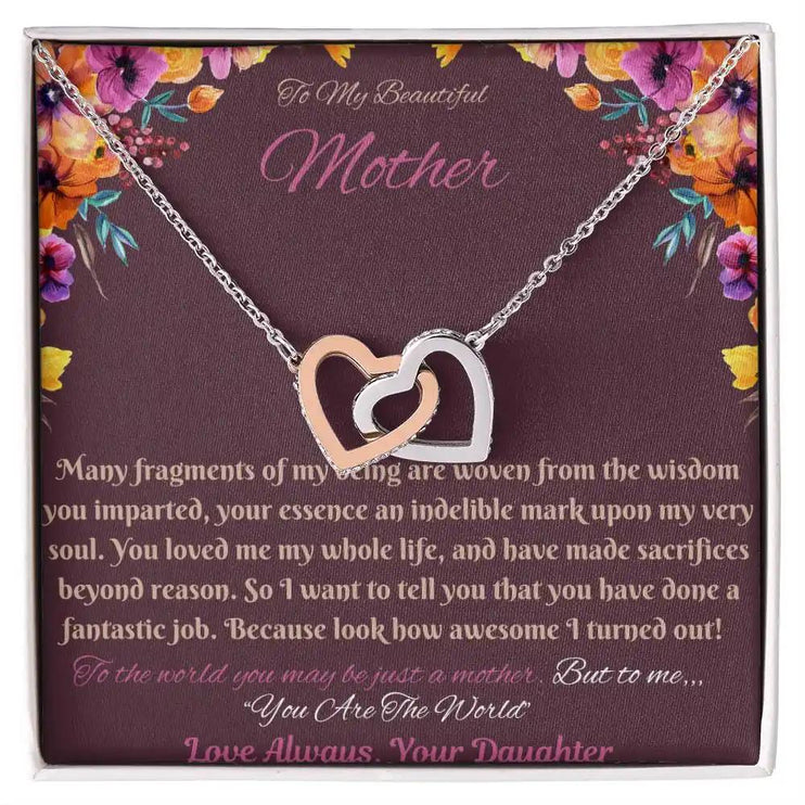 rose gold interlocking hearts necklace in soft box