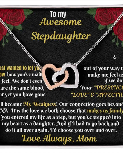 rose gold interlocking hearts necklace in two-tone box