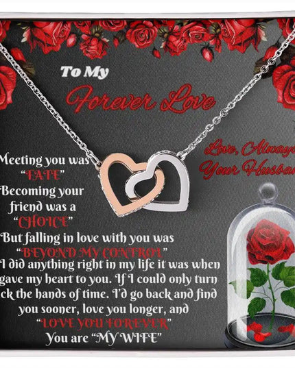 rose gold interlocking hearts necklace in two-tone box