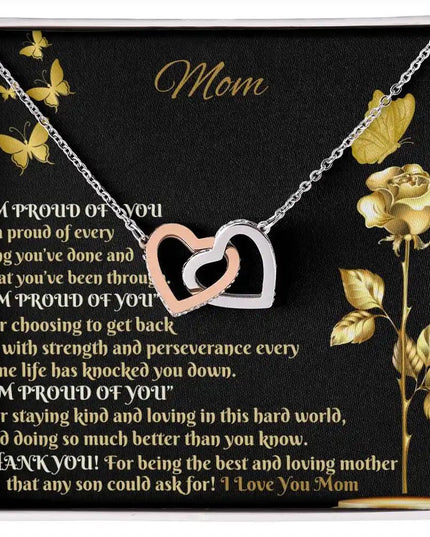 rose gold interlocking hearts necklace in two-tone box