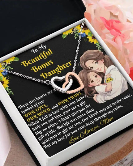 rose gold interlocking hearts necklace two-tone box angled left