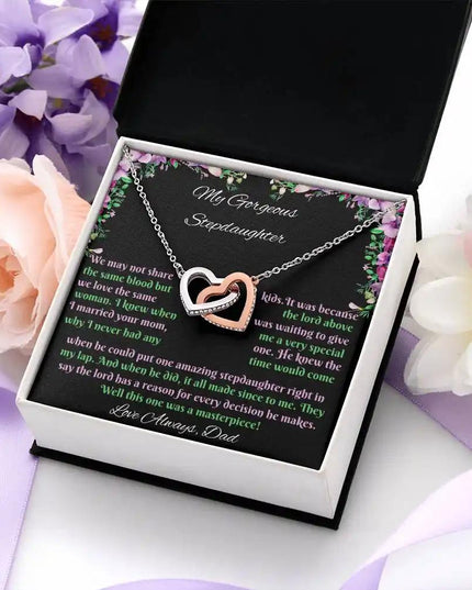 rose gold interlocking hearts necklace in two-tone box