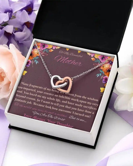 rose gold interlocking hearts necklace in soft box