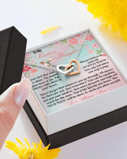 rose gold interlocking hearts necklace in two-tone box