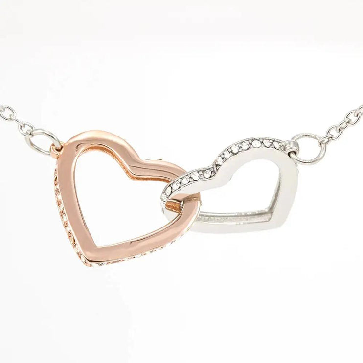 rose gold interlocking hearts necklace very close view