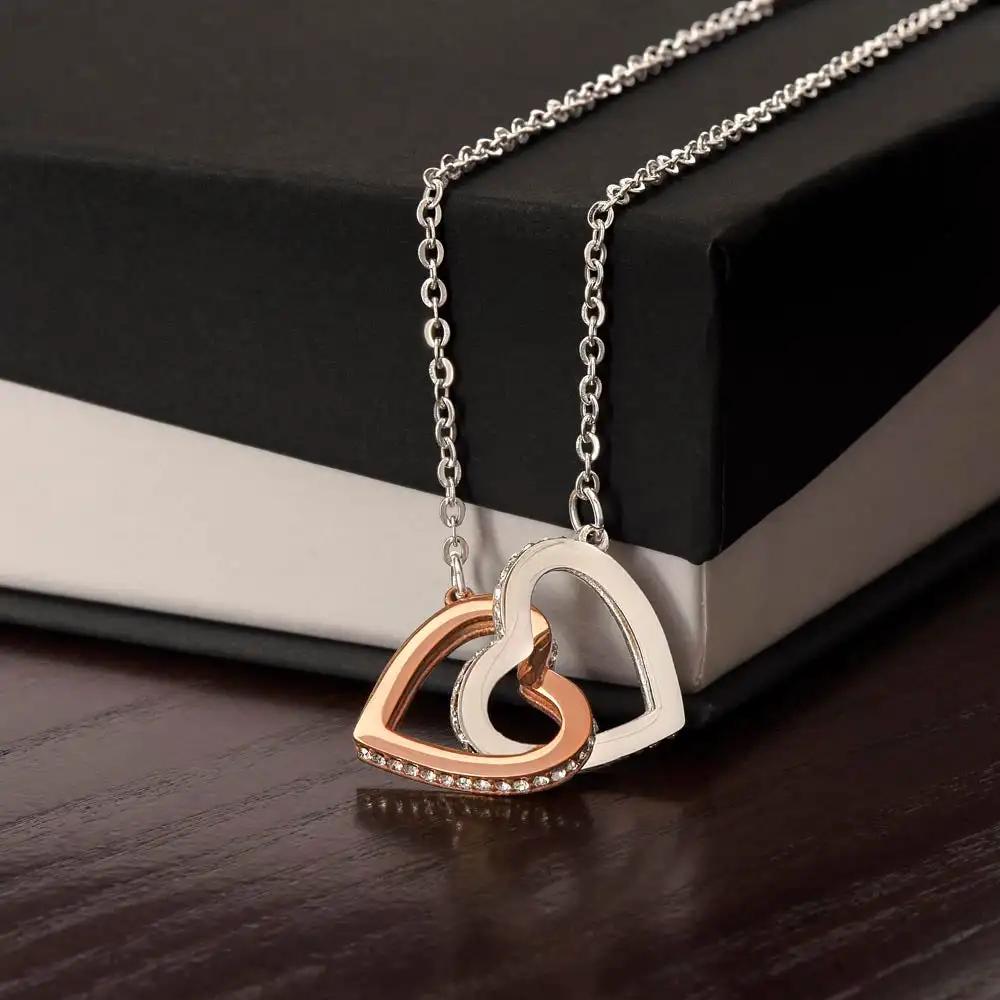 rose gold interlocking hearts necklace in two-tone box