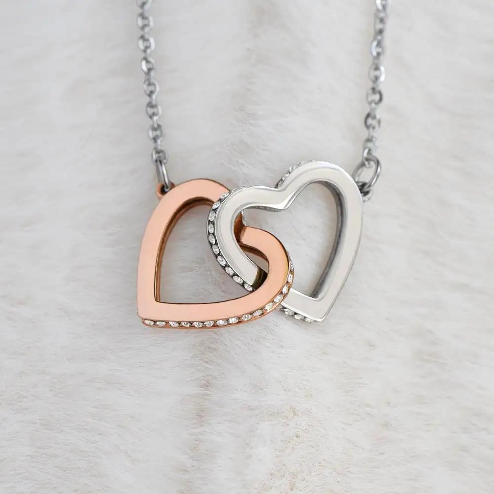 rose gold interlocking hearts necklace in two-tone box