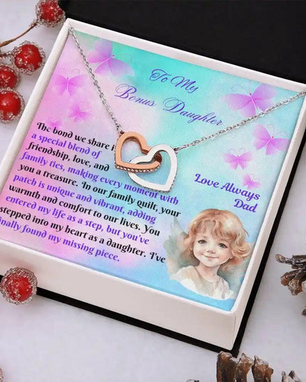 rose gold interlocking hearts necklace in two-tone box right angle