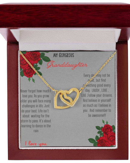 Interlocking Hearts Necklace with gold / gold charm in a mahogany box
