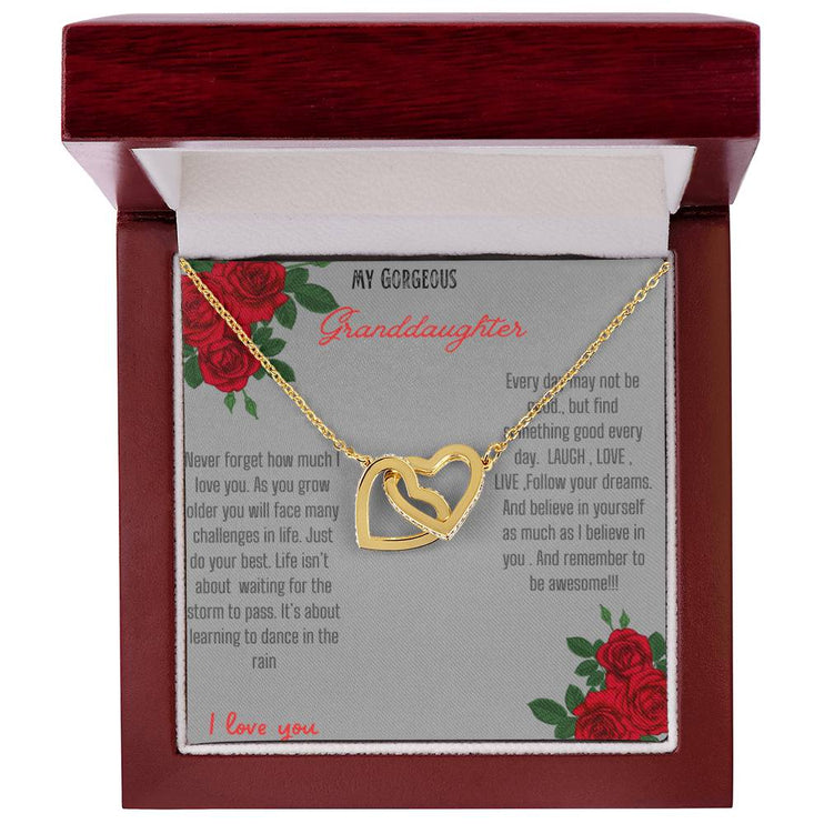 Interlocking Hearts Necklace with gold / gold charm in a mahogany box