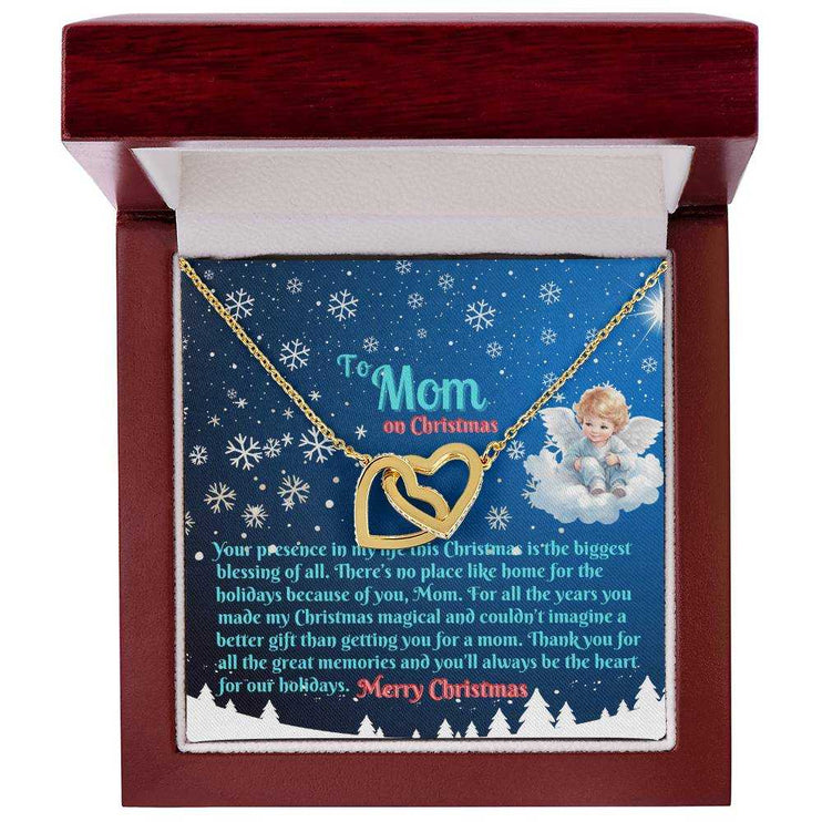 gold interlocking hearts necklace in luxury box